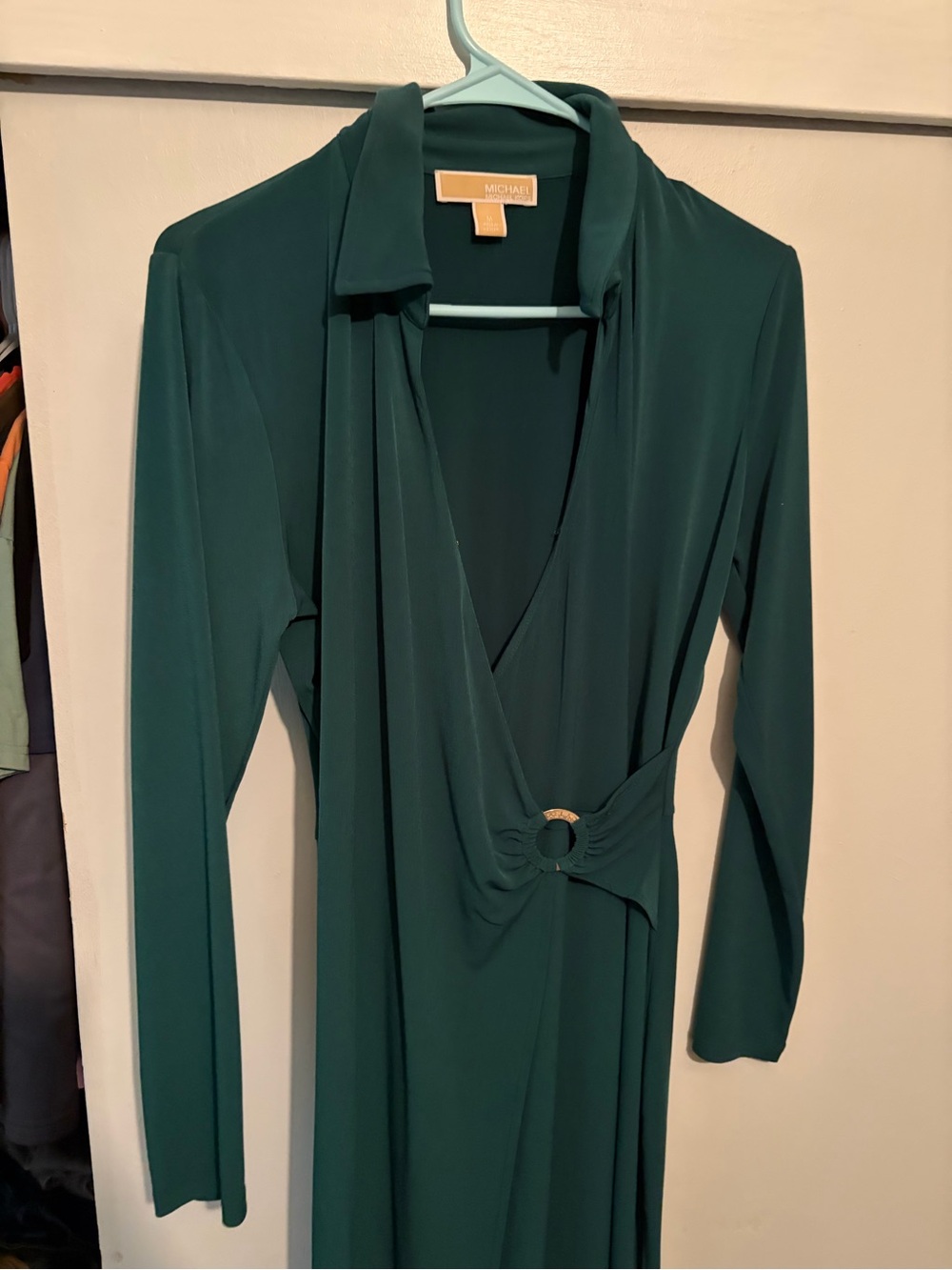 MICHAEL Michael Kors Deep Green Long Sleeve Wrap Dress with Ring Detail